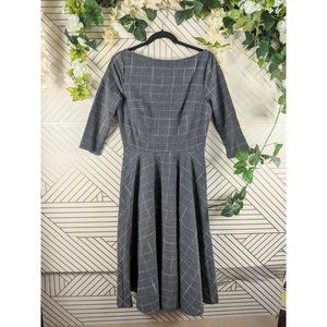 Unique Vintage  Devon Grey Gray Windowpane Swing Dress Size M NEW